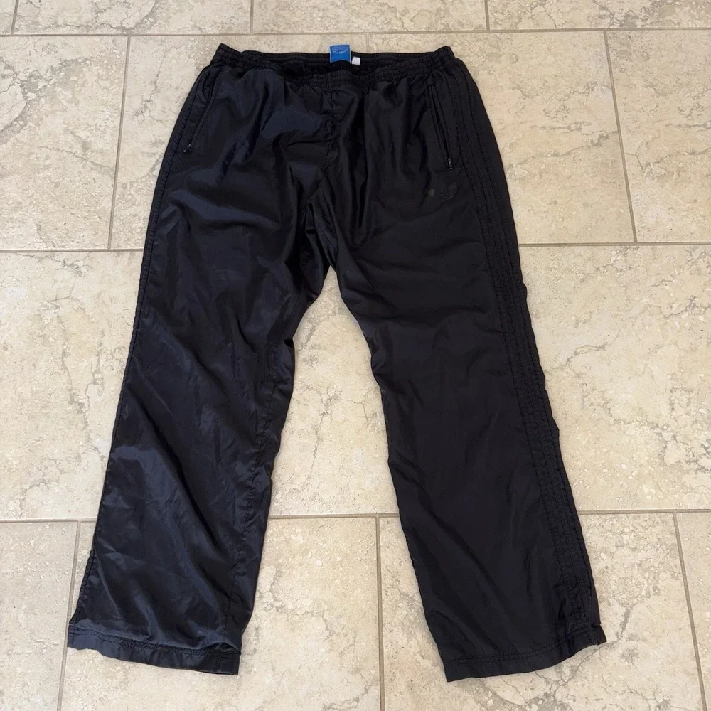 Adidas Mens Nylon Track Pants Size 2XL Wide Leg Zipper Pockets Black